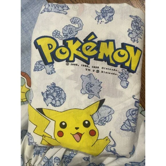 Pokémon Nintendo Twin Sheet Set 90s Flat &Fitted Sheet  Standard Pillow Case VTG - Picture 3 of 5